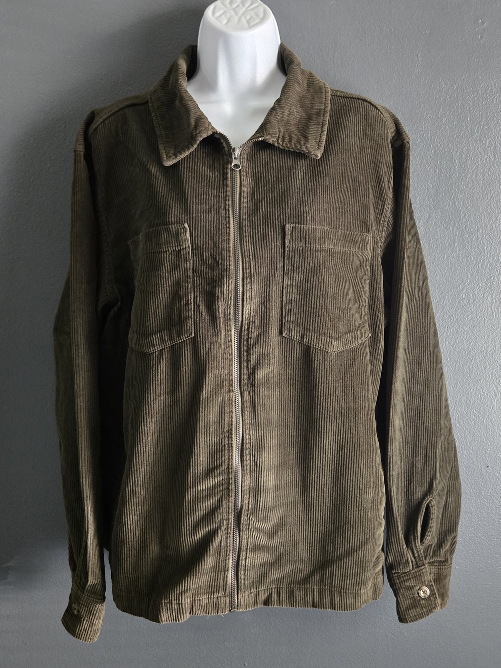 Olive Cotton Corduroy Zip Jacket 90s Grunge Gorpcore Indie Sleaze L